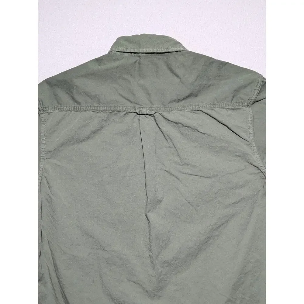 True Religion Green Button Up Work Shirt Large Long Sleeve Horseshoe Logo Cotton